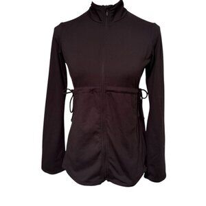 PRANA JACKET COAT BLACK STRETCH ZIP FRONT ACTIVE WEAR POCKETS TIE WAIST SIZE S